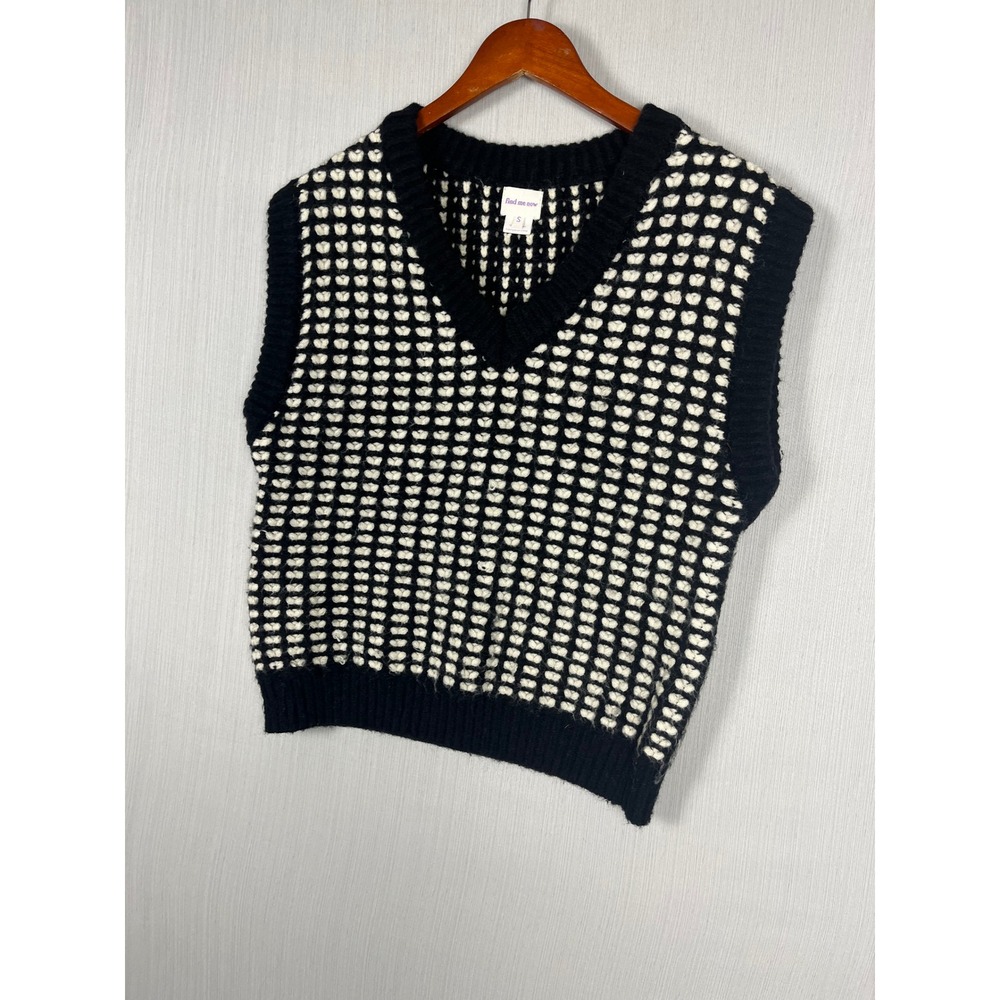 Chunky Knit Sweater Vest Women S Black White V-Neck Checkerboard Preppy Neutral